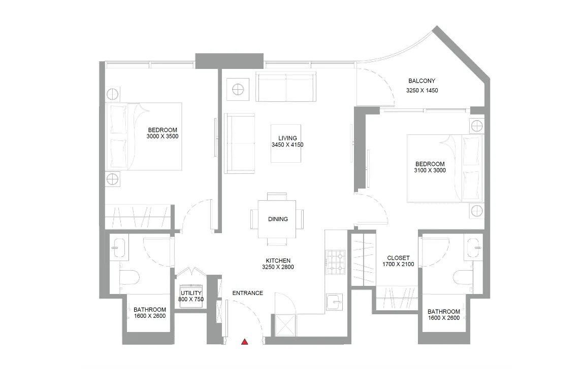 2 BR Floor Plan 1